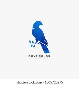 Dove Color Beautiful Pose Illustration Vector Logo.