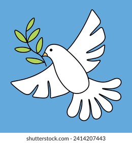 Dove colored outline. Isolated doodle peace dove with colored. Hand drawn vector art