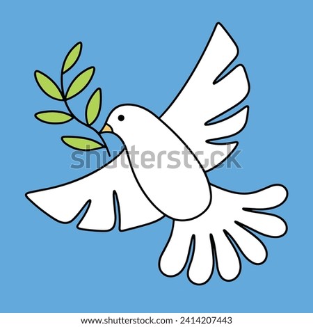 Dove colored outline. Isolated doodle peace dove with colored. Hand drawn vector art