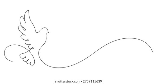 Dove. Continuous line drawing. Frame border.