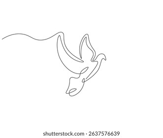 Dove continuous line. Continuous one line drawing of flying pigeon. Animal, bird, peace concept. Single line drawing