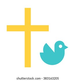 Dove with cross. Holy dove vector flat icon on white background.