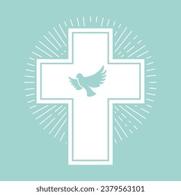 dove and a cross on a light olive background. Religion. Vector illustration.