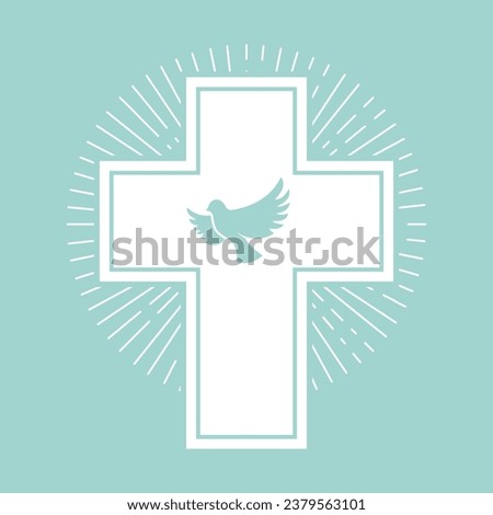 dove and a cross on a light olive background. Religion. Vector illustration.