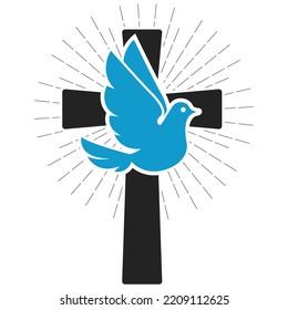 Dove and crucifix, Christianity virtue, peace and kindness symbol, vector