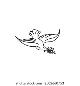 Dove Drawing, White Bird Vector, Pigeon with Leaf Image, Bird Line Vector, Dove Illustration , Pigeon Symbol.