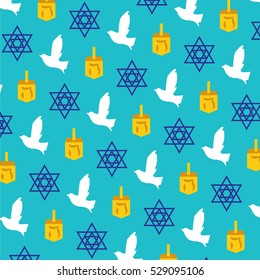 dove dreidel star chanukah pattern on blue