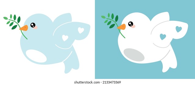 Dove Easter symbol of peace. Cute White dove with Olive tree Easter celebration icon