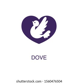 Dove element in flat simple style on white background. Dove icon, with text name concept template