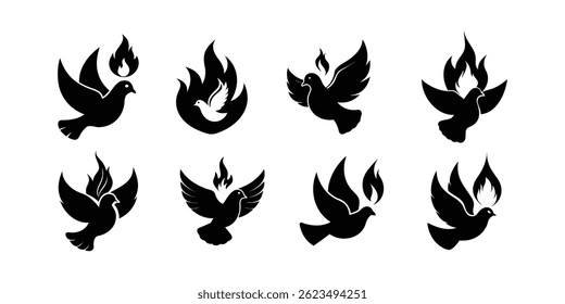 "Dove with Flame vector  | Holy Spirit Pentecost Symbol Vector Clipart Set"