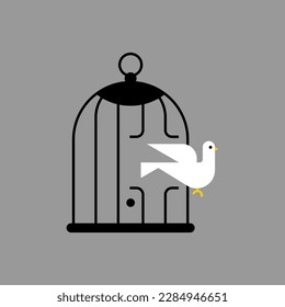 Dove flew out of cage. Vector illustration