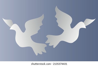 dove in flight white outline vector drawing set 