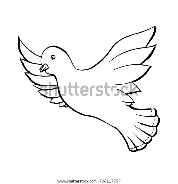 Dove Flying Bird Sketch Style Outline Stock Vector Royalty Free 796117759