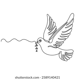 Dove  flying drawing bird  icon  continuous one line drawing  outline vector illustration