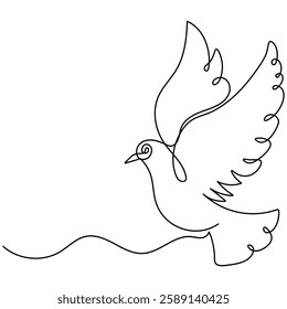 Dove  flying drawing bird  icon  continuous one line drawing  outline vector illustration