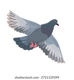 Dove is flying. Flat vector clipart, illustration with isolated background.