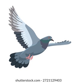 Dove is flying. Flat vector clipart, illustration with isolated background.