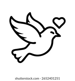 Dove flying with heart symbol above bird wings