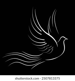 Dove are flying isolated on a black background.