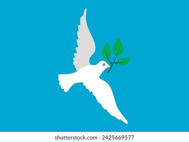 Dove flying with olive branch.