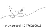 dove flying with olive branch one line drawing continuous vector