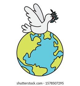 dove flying with olive branch and world planet vector illustration design