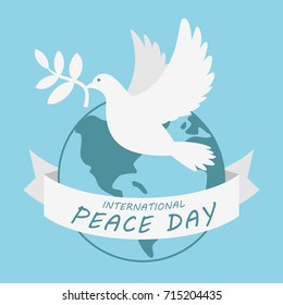 Dove Flying over the earth peace day vector illustration on blue background