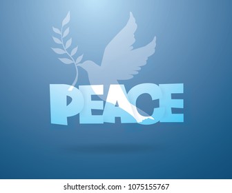 Dove of flying from text PEACE on blue background,vector and illustration.