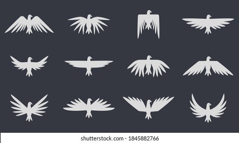 Juego de vectores voladores de la paloma. Icono aislado de paloma. Plantilla para el logotipo. 