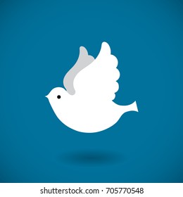 Dove flying way up isolated on white background. Vector illustration