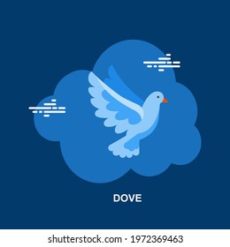 Dove flying with wings on blue background flat concept design