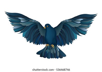 Dove in free flight. Isolated vector on white background.