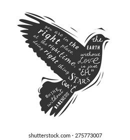 Dove. Gentle creative illustration in vector. Rubber stamp.