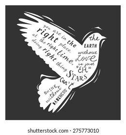 Dove. Gentle creative illustration in vector. Rubber stamp.