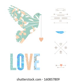 Dove. Gentle illustration in vector on white background