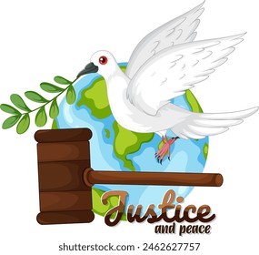 Dove, globe, and gavel symbolizing justice and peace