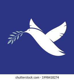 Dove with a green twig in its beak. Symbol of peace, icon. Vector illustration EPS 10