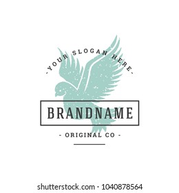 Dove hand drawn logo isolated on white background vector illustration for labels, badges, t-shirt and other design.