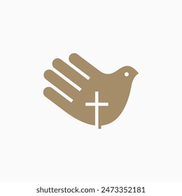 Dove Hand Peace Christ Cross Logo vector Icon illustration