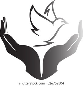 Dove in hands for peace