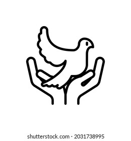 Tauchen Sie in die Hände dünne Linie Symbol. Moderne Vektorgrafik des Friedenszeichens.