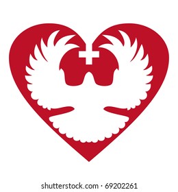Dove in heart with cross