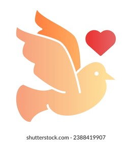 Dove with heart flat icon. Lovely dove color icons in trendy flat style. Valentines day gradient style design, designed for web and app. Eps 10