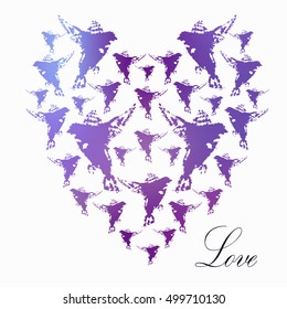 Dove with heart in gentle pastel colors. Shabby retro, vintage background for romantic cards. Vector illustration