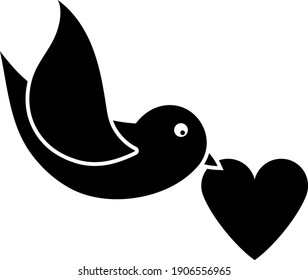 Dove With Heart Icon. Black Stencil Design. Vector Illustration.