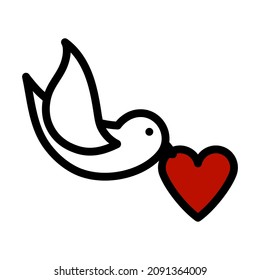 Dove With Heart Icon. Editable Bold Outline With Color Fill Design. Vector Illustration.