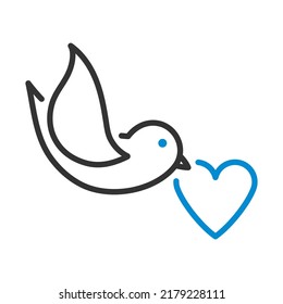 Dove With Heart Icon. Editable Bold Outline With Color Fill Design. Vector Illustration.