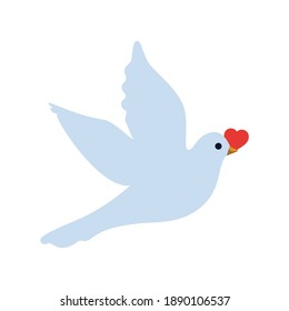 Dove With Heart Icon. Flat Color Design. Vector Illustration.
