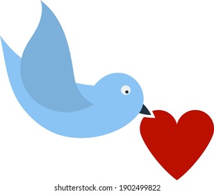 Dove With Heart Icon. Flat Color Design. Vector Illustration.