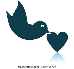 Dove With Heart Icon. Shadow Reflection Design. Vector Illustration.